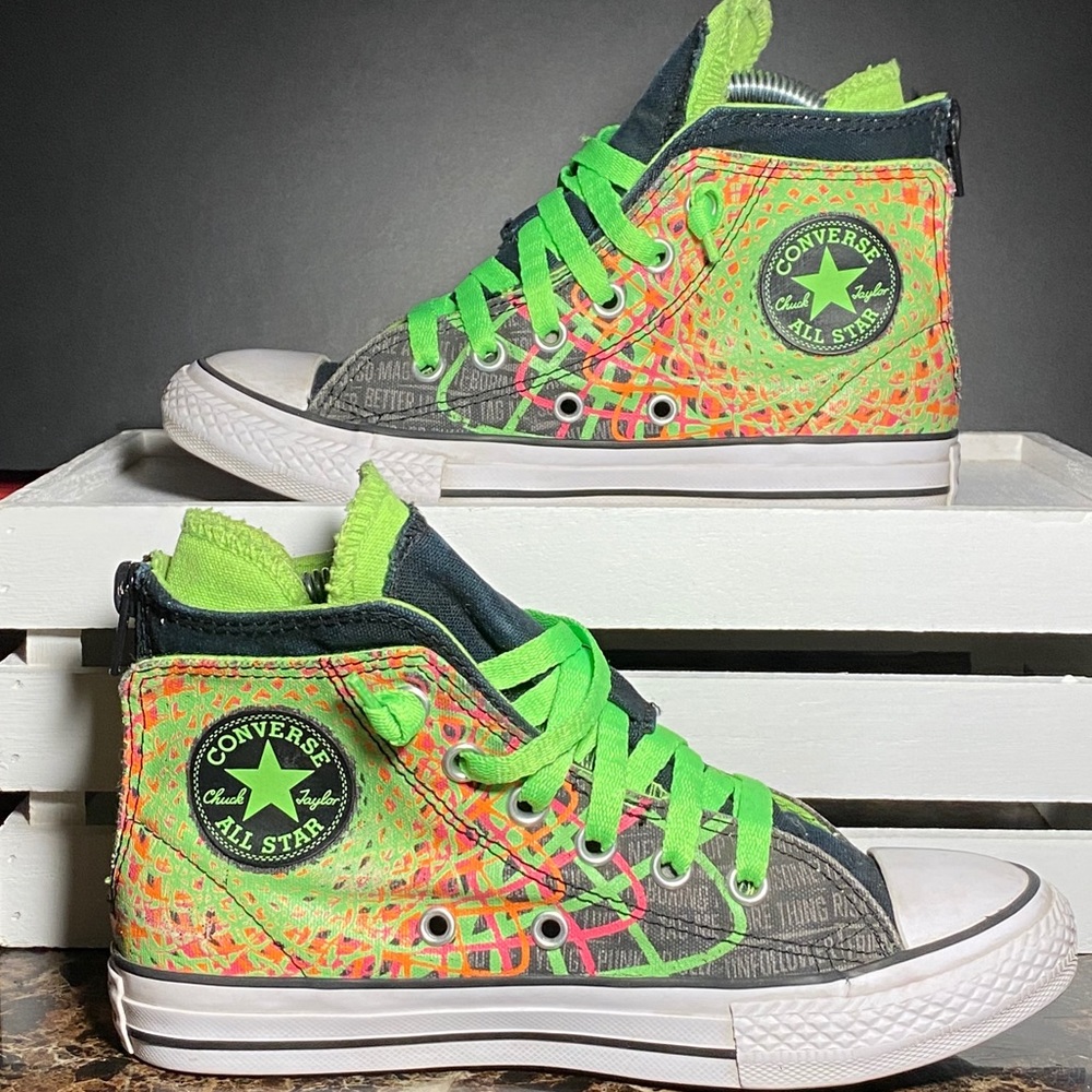 EUC Converse Chuck Taylor High Top Neon Zip Back